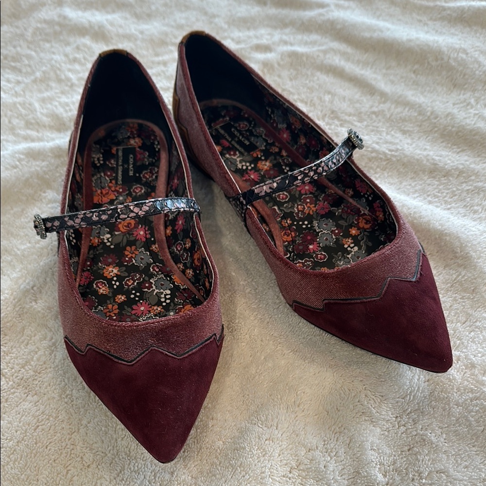 Burgundy Suede Mary Jane Flats